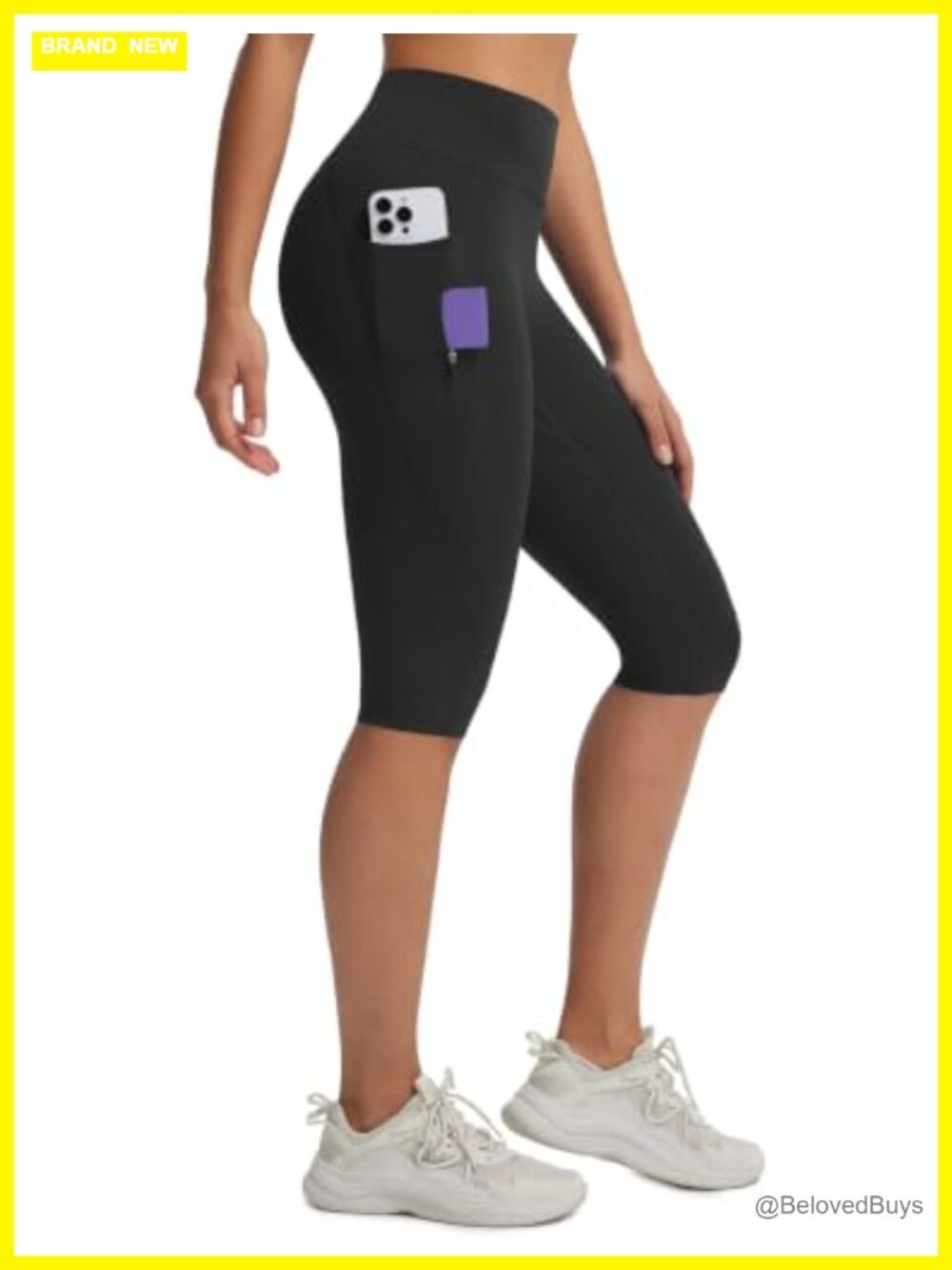 High Waisted 14" Yoga Leggings with 3 Pockets Stretchy Capri Workout Pants